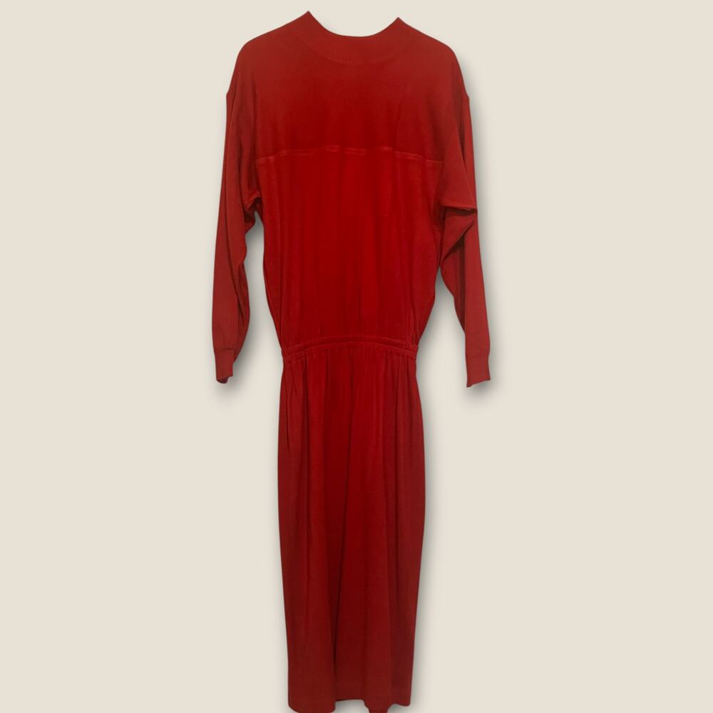 Vintage 80s Vibrant Red Knit Dress - Picture 2 of 10